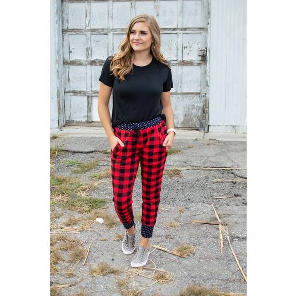 Buffalo Plaid and Polka Joggers- Now available in Kids! for wholesale by Rogue Society Apparel®️