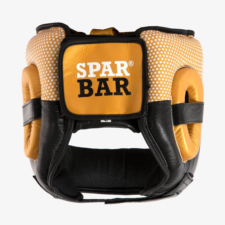 SPARBAR® SB1 SPARRING-KOPFSCHUTZ MIT BAR-GESICHT - GOLD & SCHWARZ für den Großhandel von SPARBAR