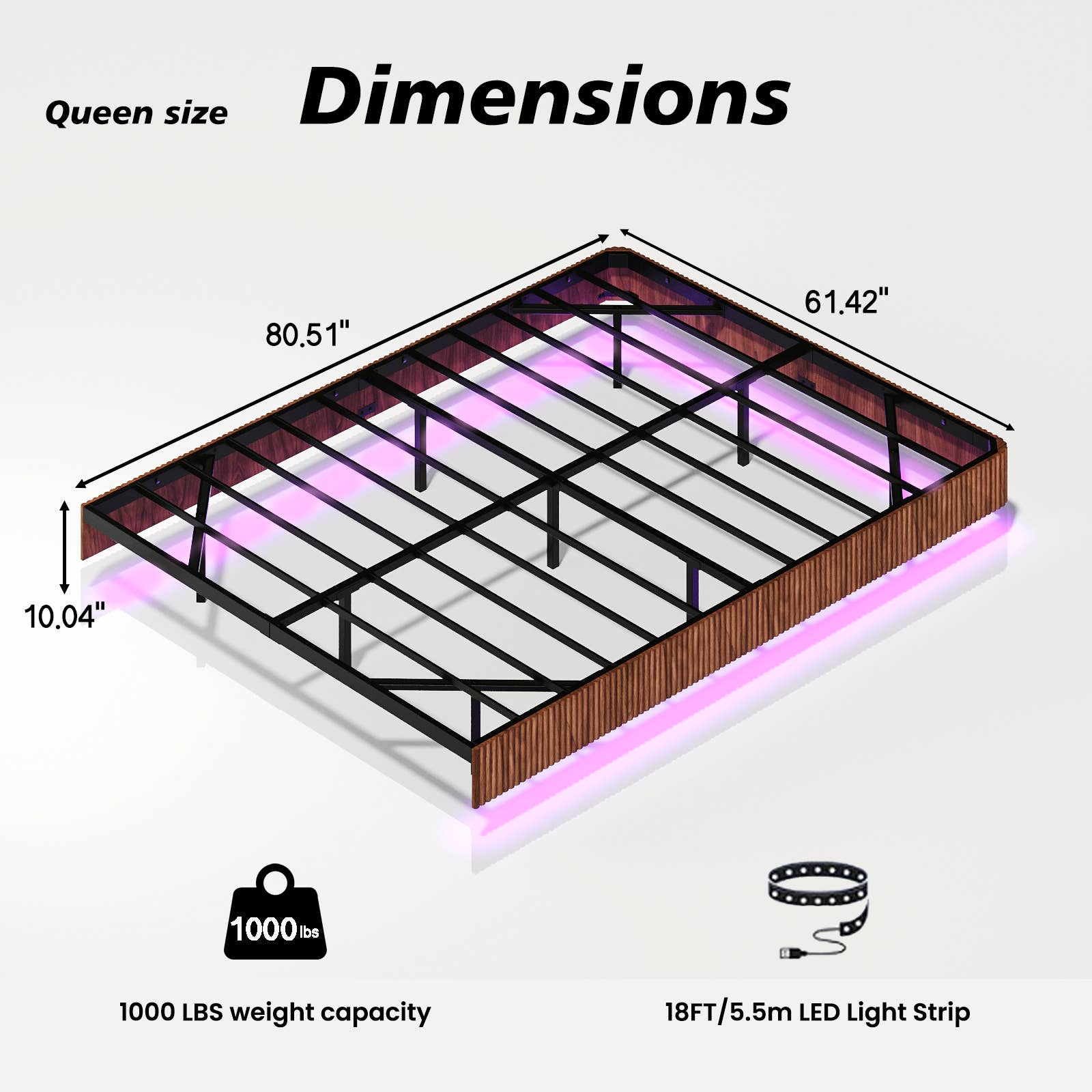 39F Inc. - Wholesale Bed - Floating Bed Frame with LED Lights  2 Sizes and 2 colors12