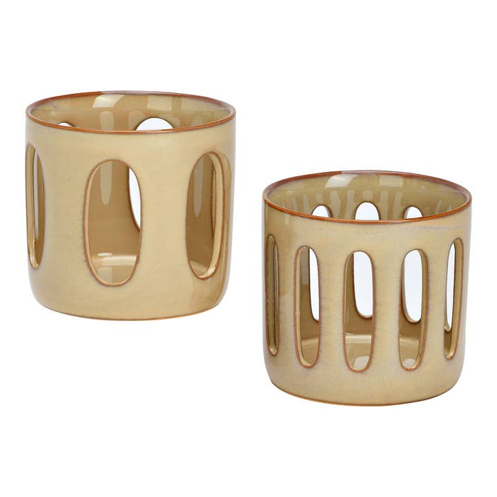 Porte-bougie chauffe-plat en porcelaine, double, beige (L/H/P) 7x6x7cm pour la vente par Wurm