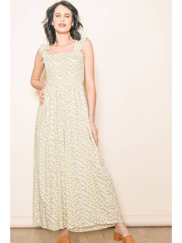 Elloh Collection - Wholesale Jumpsuit - Women's - Super Comfy Ruffle Shoulder Smocked Wide Leg Jumper Jumpsuit15