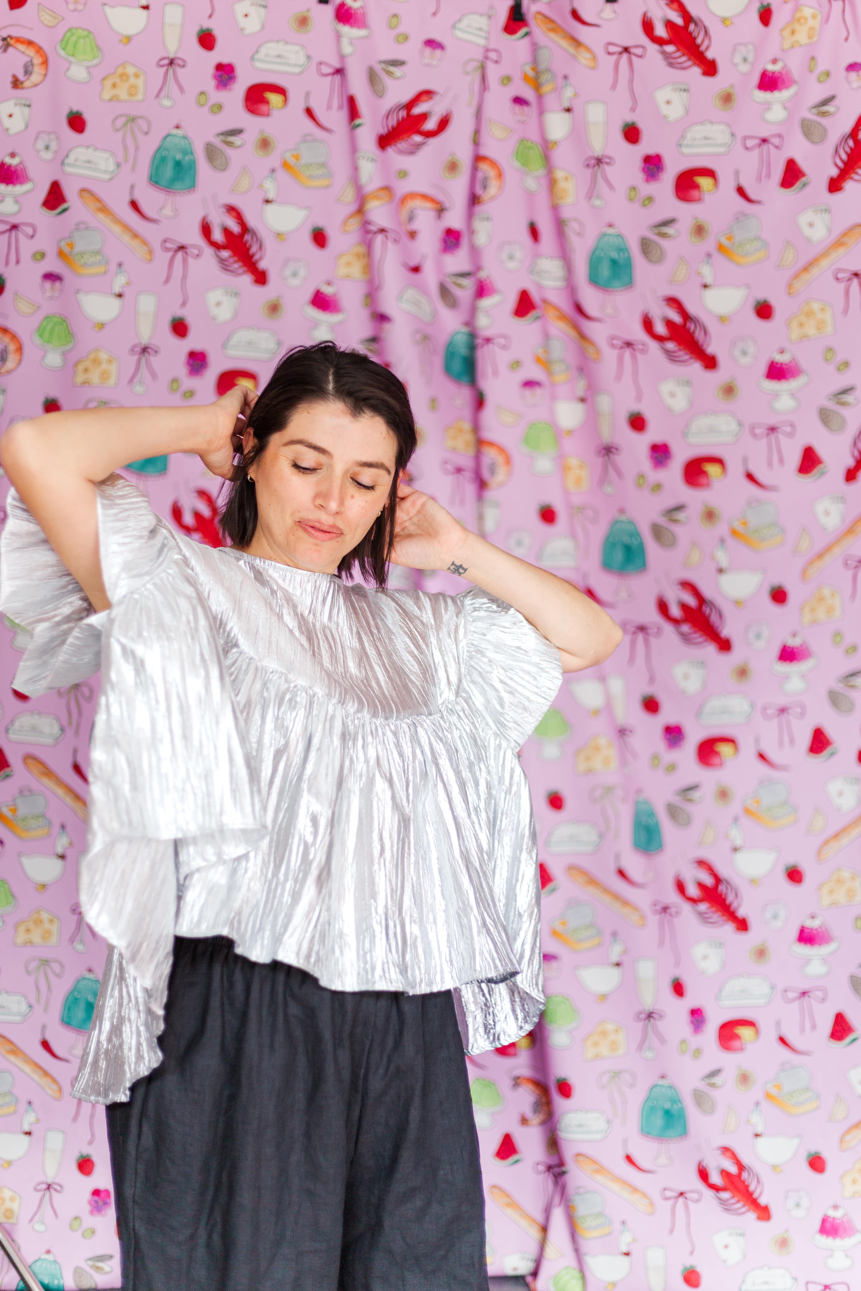 Nettle Studios - Wholesale Blouse - Women's - Size-Inclusive Plus Size Womens Silver Metallic Gathered Top35