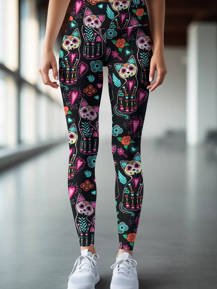 FangTastic Lucy Black Cat Halloween Print Leggings Yoga Pants - Women for wholesale by Pineapple Clothing