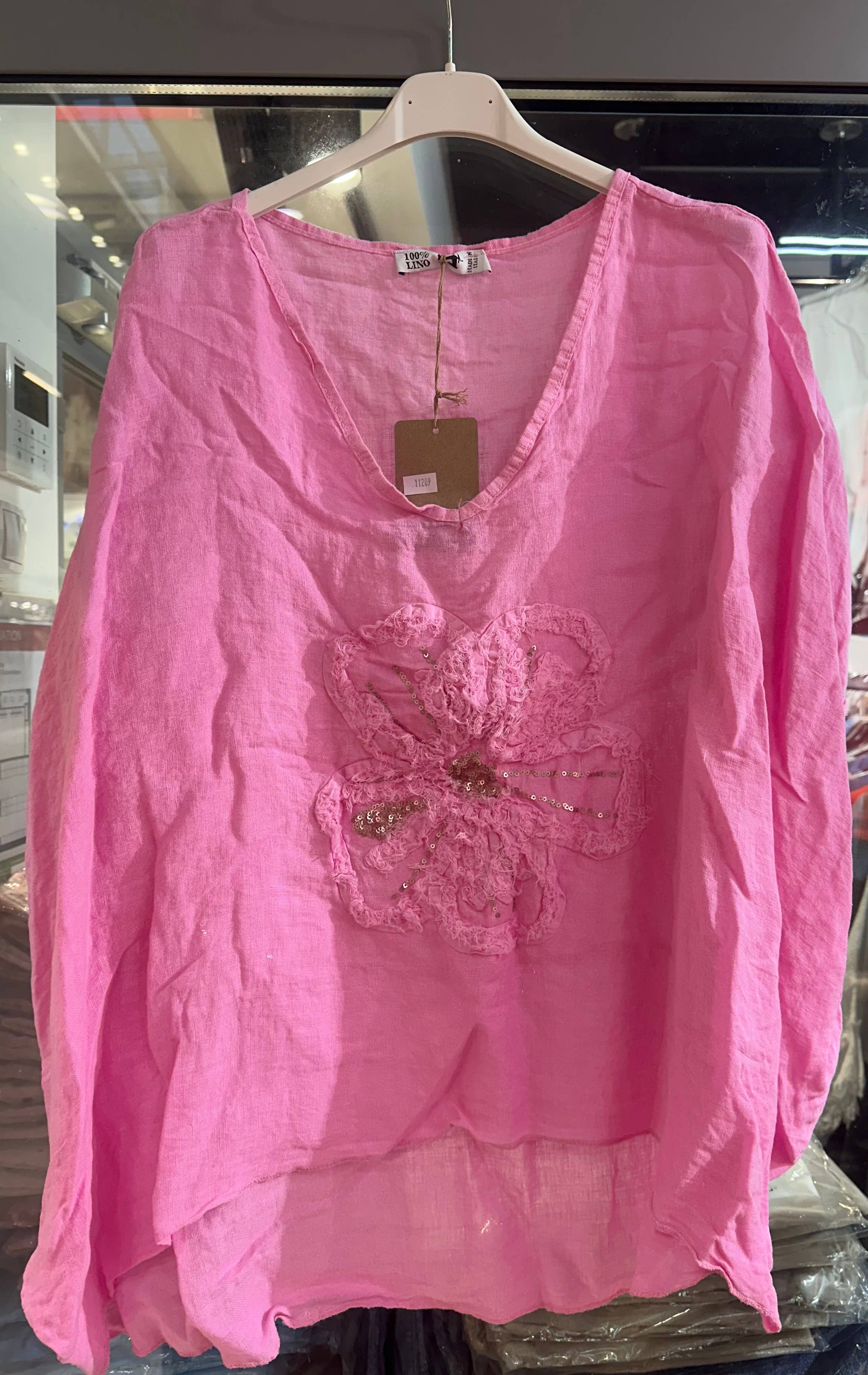 LÉA & LUC – Túnica - Mulher por atacado – Blusa com flor em linho 100% REF. 1120913