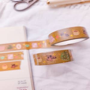 Blue Floral Gold Foil Washi Tape