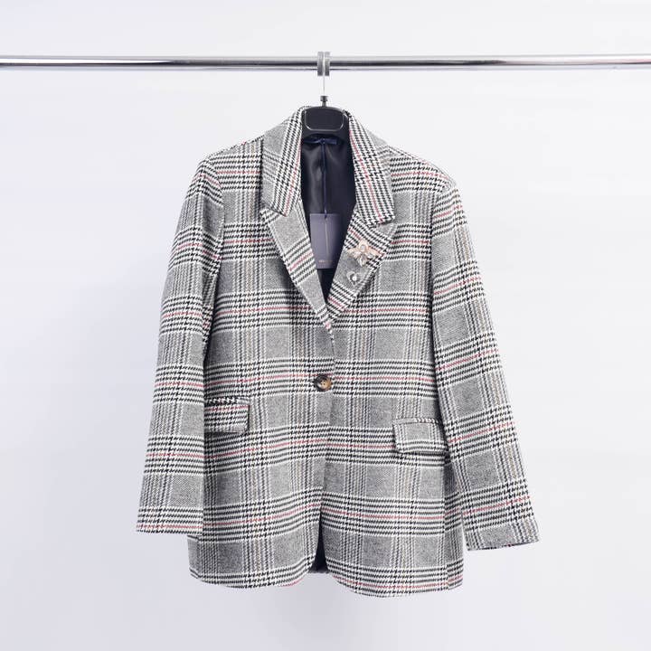 Blazer de cuadros de tweed con broches CVA524815 para venta al por mayor de Cecile Wang