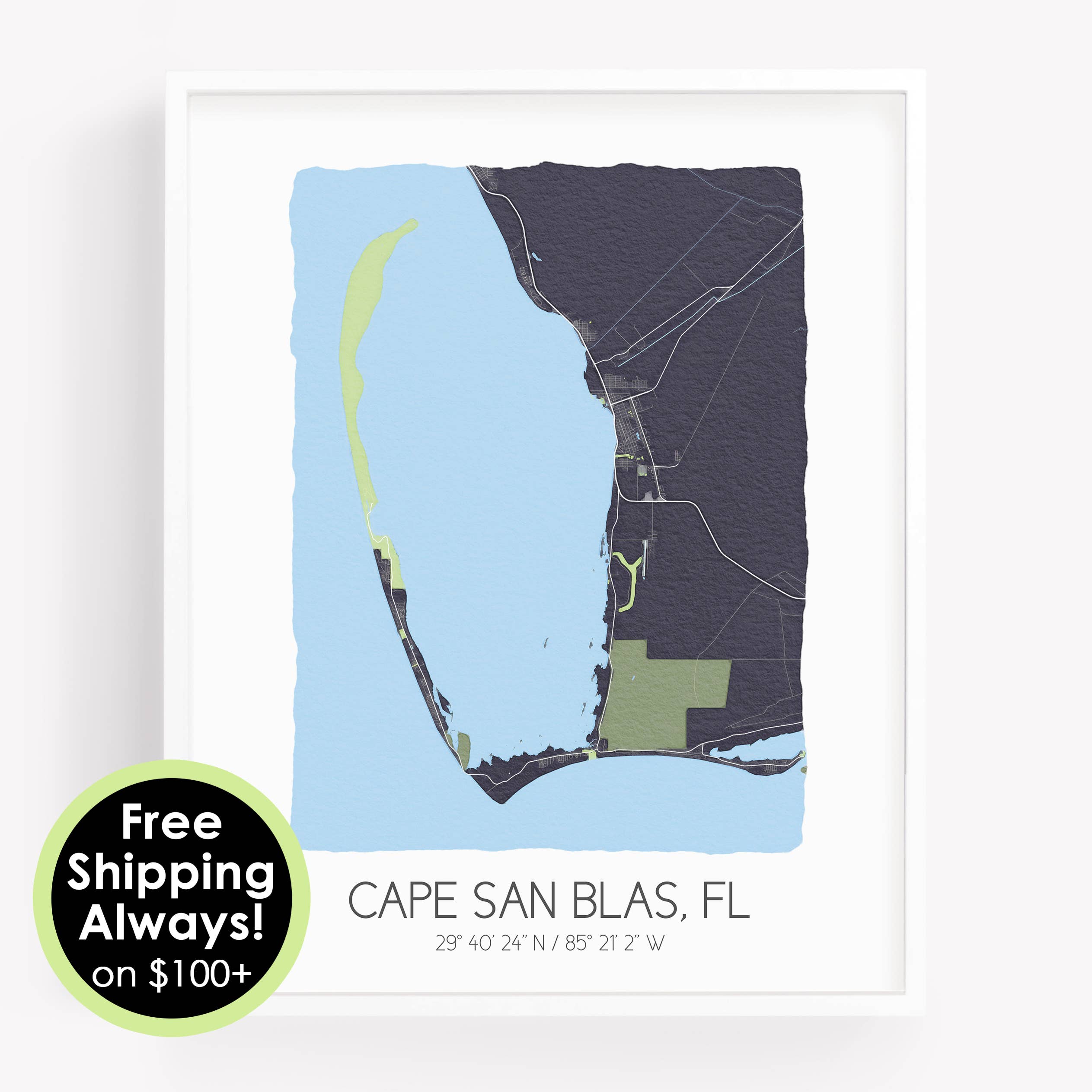 Sparks House Co. - Wholesale Art Print - Cape San Blas Florida Map - Watercolor Map Wall Art - Custom8