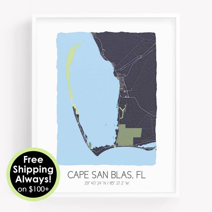 Sparks House Co. - Wholesale Art Print - Cape San Blas Florida Map - Watercolor Map Wall Art - Custom8