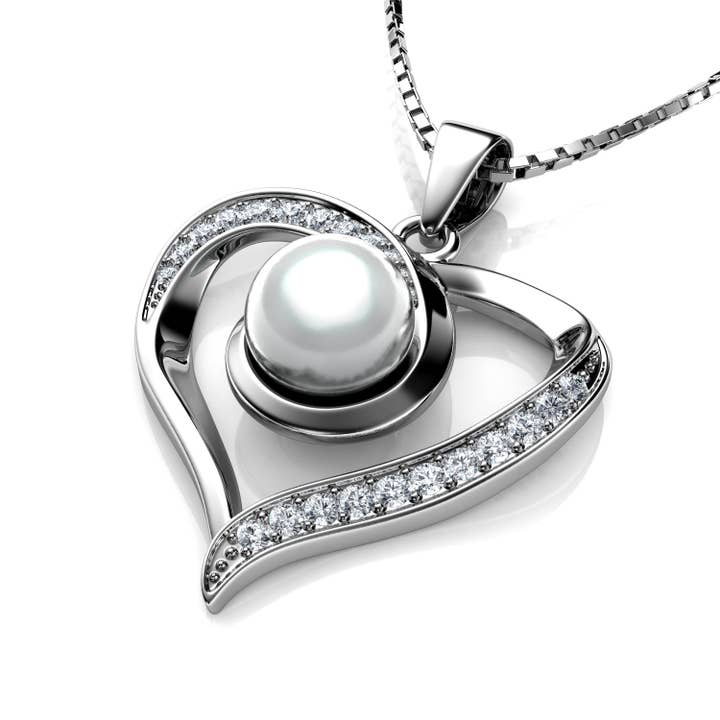 Heart Pearl Necklace CZ Pendant 925 Sterling Silver Jewellery Dephini for wholesale by DEPHINI