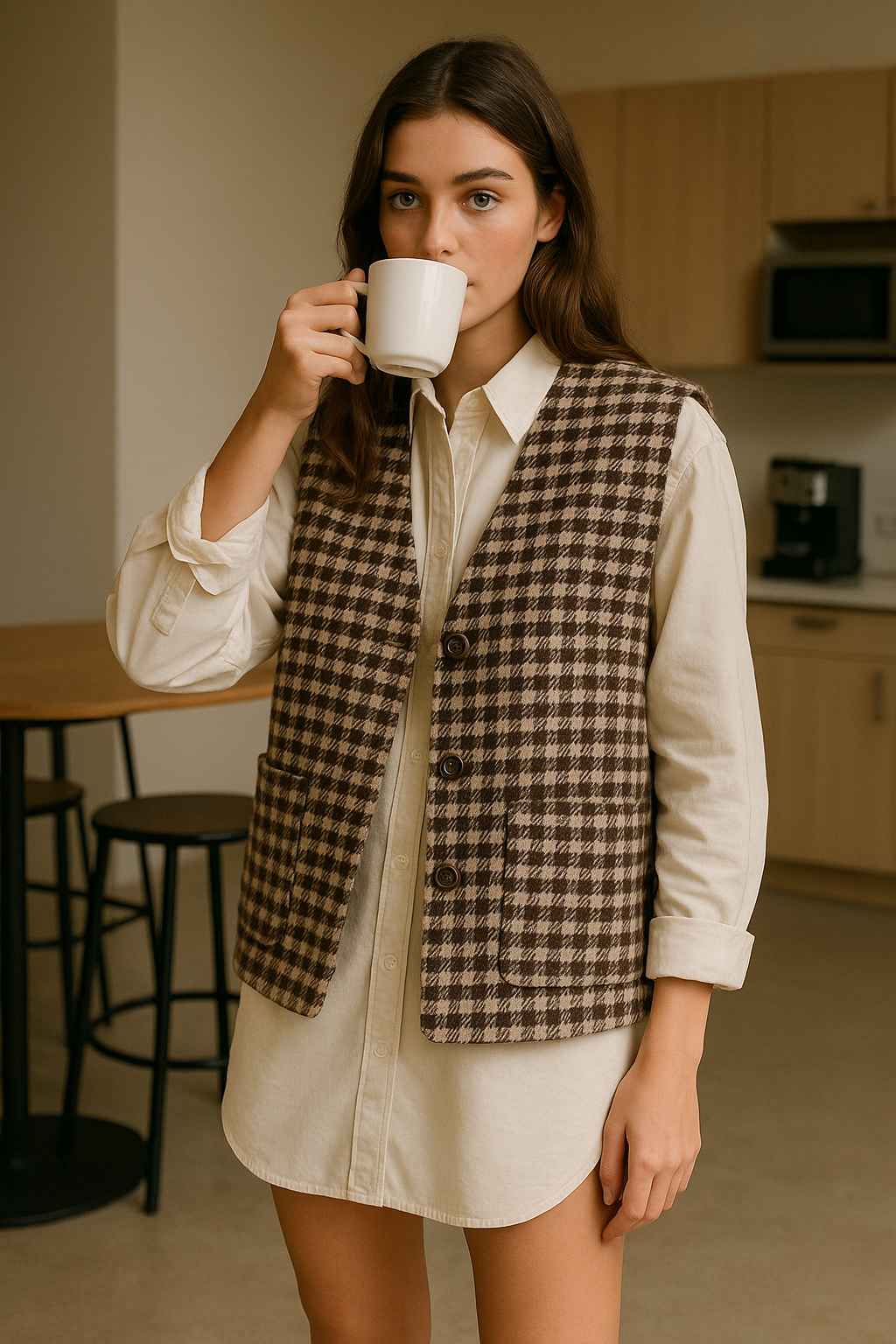 Daphnea – Engroshandel Kjole - Dame – 5778 kort solid skjortekjole med lange ærmer0