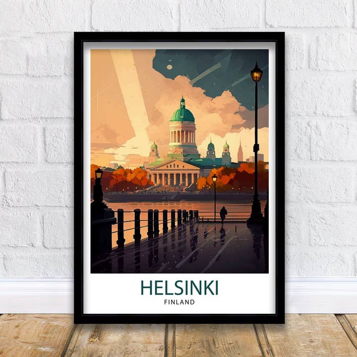 Helsinki Finland Travel Poster Helsinki Wall Art Finland Travel Poster Helsinki Illustration Nordic Home Decor Travel Gift for wholesale by InkNPrintz