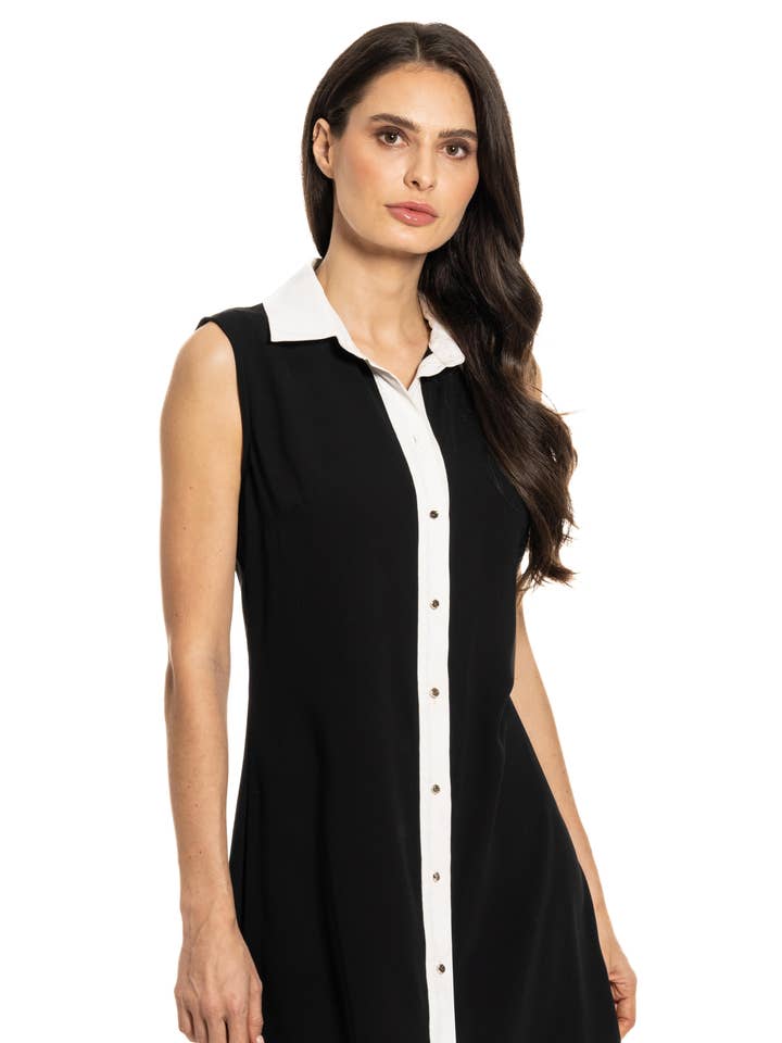 A314 - Black and White Collared Dress for wholesale by Adore