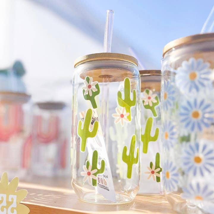 Cactus Daisy Glass Cup for wholesale by Rooted Hill