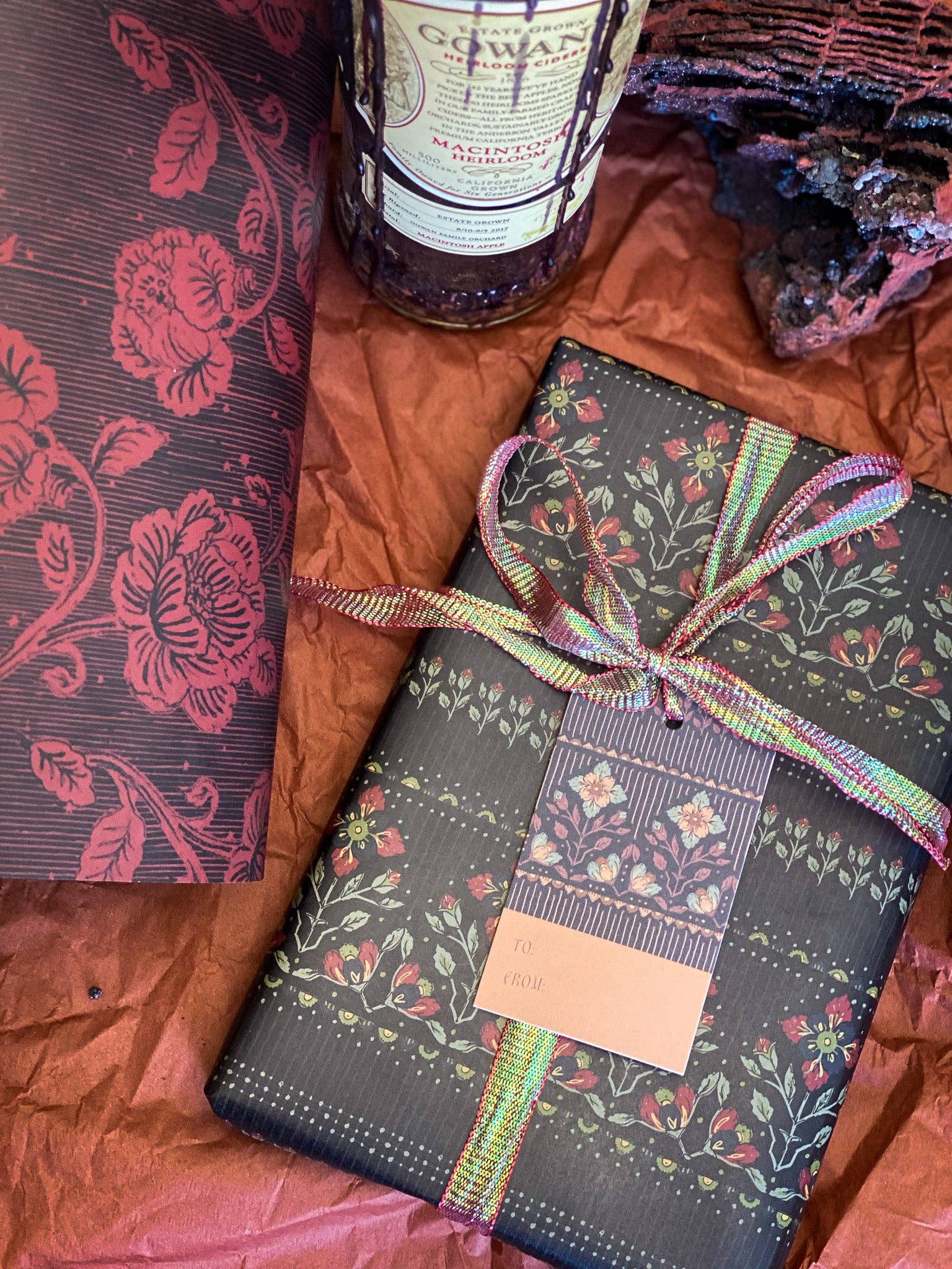 re:mused studio - Wholesale Flat Wrap - Midnight Blooms Gift Wrap Sheet-Double Sided2