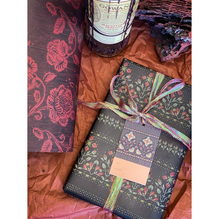 re:mused studio - Wholesale Flat Wrap - Midnight Blooms Gift Wrap Sheet-Double Sided2