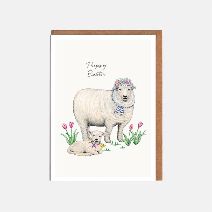Sheep & Lamb Easter Card - 'Happy Easter' for wholesale by Lottie Murphy