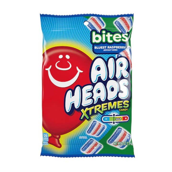Shop The King - Wholesale Gummy - Airheads Xtremes Bites Bluest Raspberry - Sweetly Sour Candy, Peg Bag Packaging for Freshness 6 oz Bag (Single)