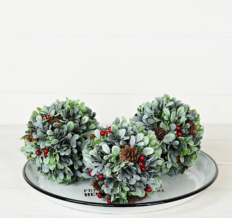 Impressive Enterprises, Inc. - Wholesale Christmas Decoration - ISB79322- 6in Flocked Boxwood Red Berry Ball3