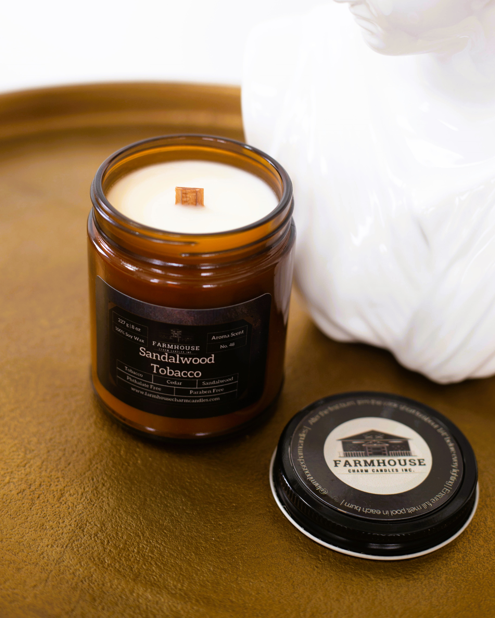 Farmhouse Charm Candles Inc. - Wholesale Jar/Filled Candle - Sandalwood Tobacco Soy Candle | Tobacco + Cedar + Sandalwood1
