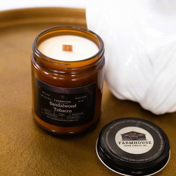 Farmhouse Charm Candles Inc. - Wholesale Jar/Filled Candle - Sandalwood Tobacco Soy Candle | Tobacco + Cedar + Sandalwood1