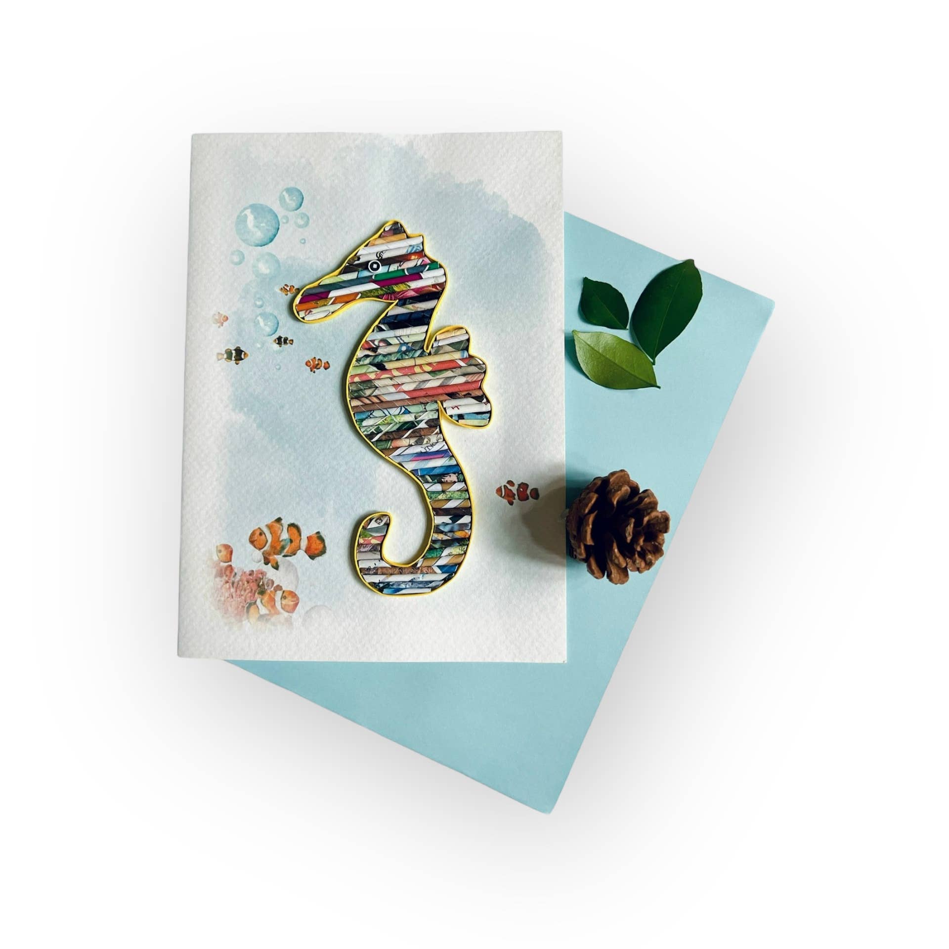 Loving Nature – wholesale Everyday greeting card – Rolled Paper Seahorse Card Handmade from Recycled Magazine11