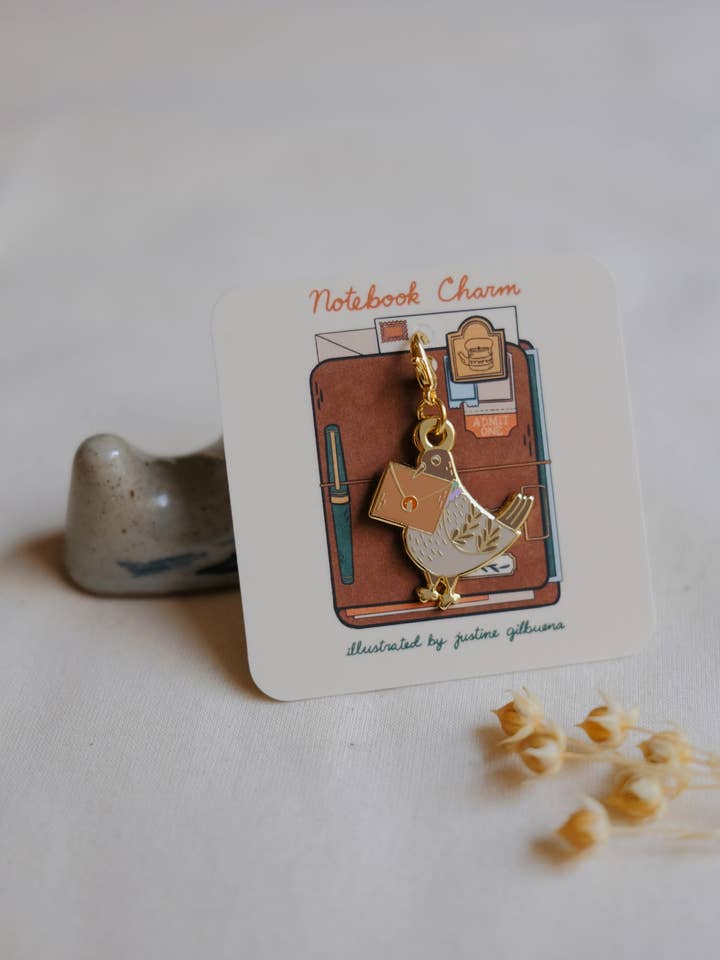 Pigeon Snail Mail Notebook Charm for wholesale by Justine Gilbuena