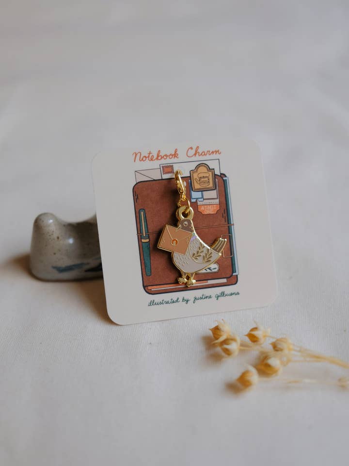 Pigeon Snail Mail Notebook Charm for wholesale by Justine Gilbuena