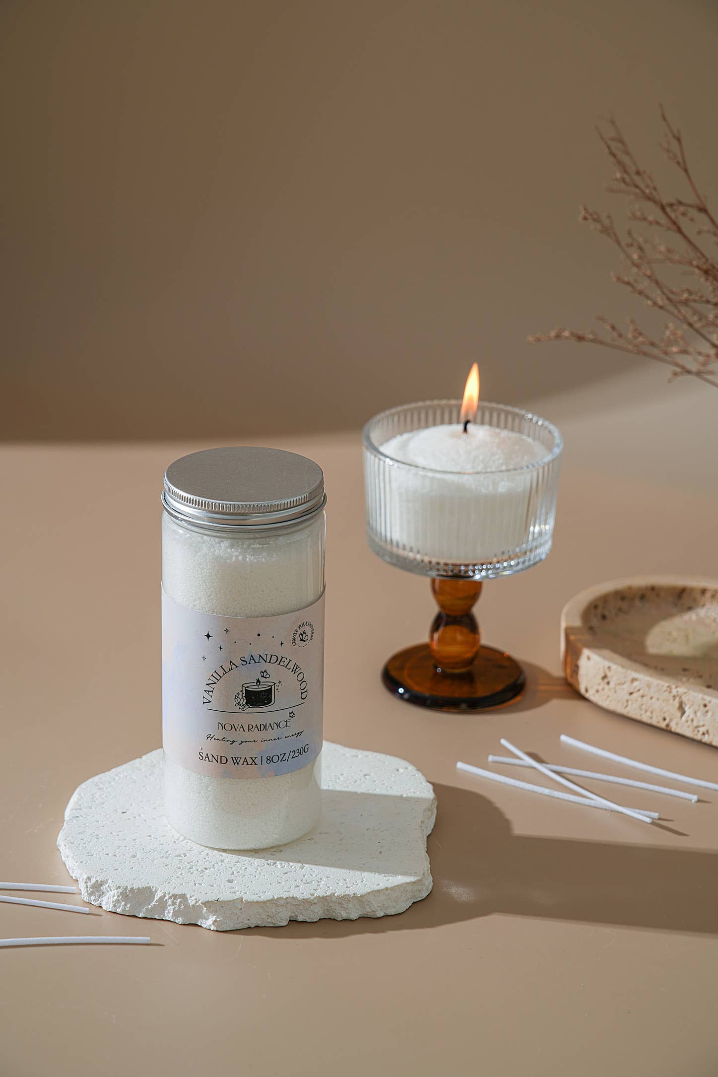 Nova Radiance Co. – Engroshandel Smeltevoks – Sandwax Lys Refill (8,0 oz) | Vanilje Sandeltræ2