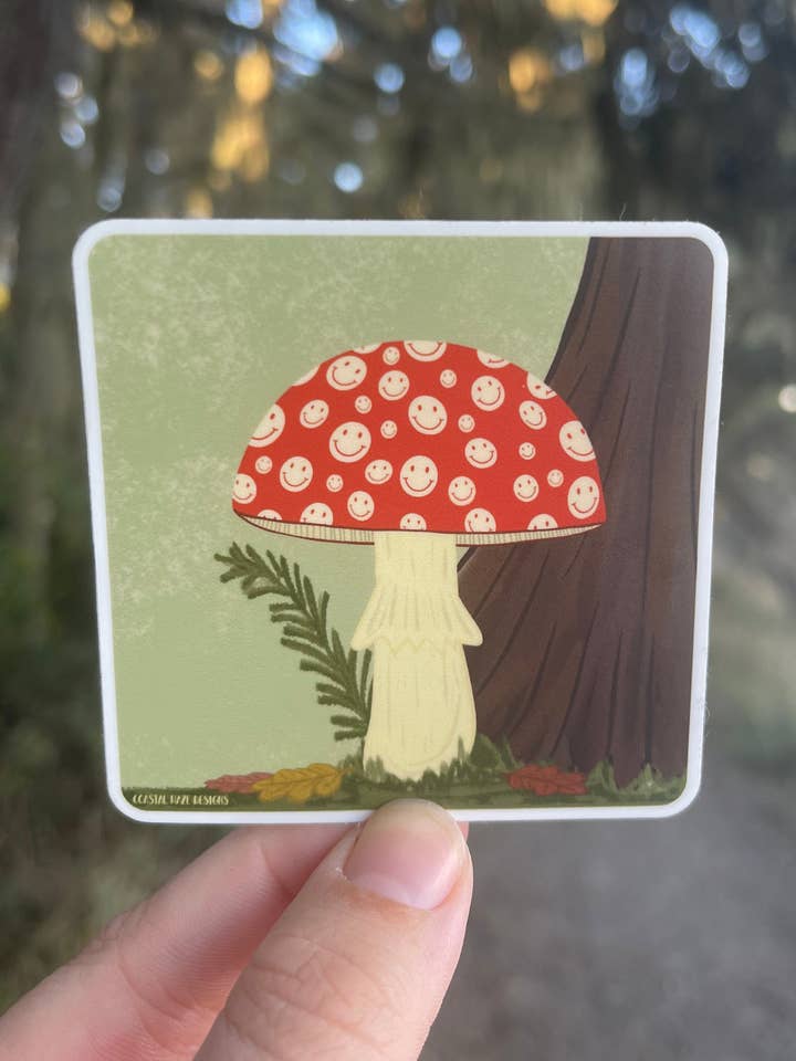 Smiley Amanita Sticker for wholesale by Coastal Haze Designs
