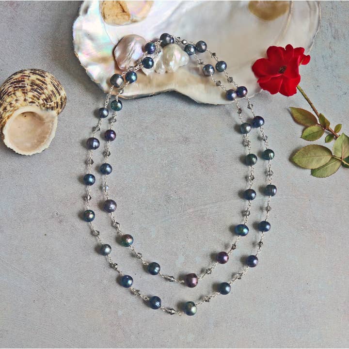 Long Peacock Pearl Necklace for wholesale by IST Jewelry