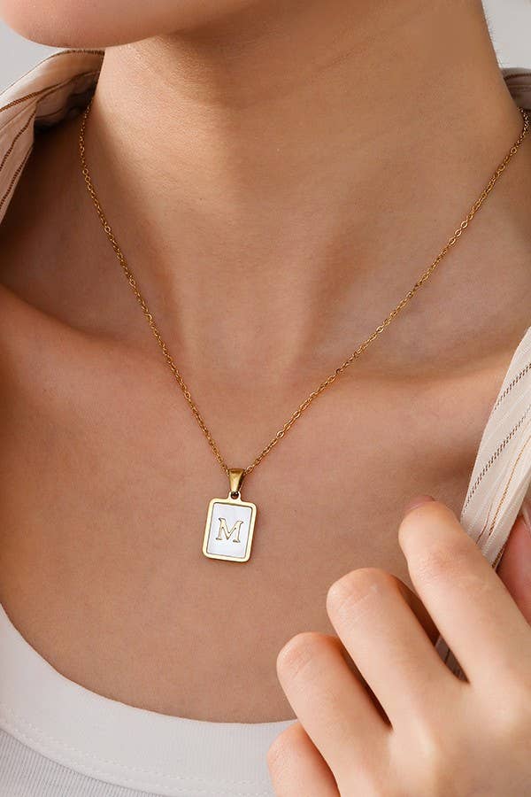 JOSSLYN by wall to wall - Wholesale Pendant/Charm Necklace - MOP  INITIAL STAINLESS STEEL TARNISH FREE NECKLACE | 40NK3141