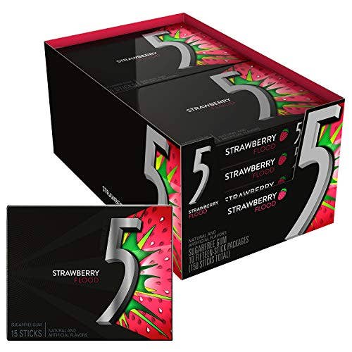 Shop The King - Wholesale Chewing Gum - 5 Gum Strawberry Flood Sugarfree Gum, 15Piece (Pack of 10)