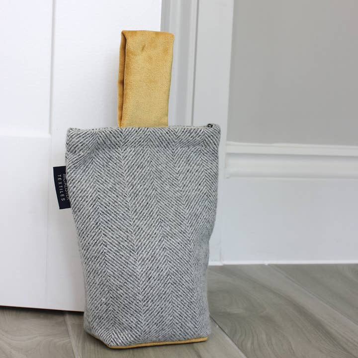 Mcalister textiles - Wholesale Door stop - Herringbone Boutique Grey + Yellow Door Stop5