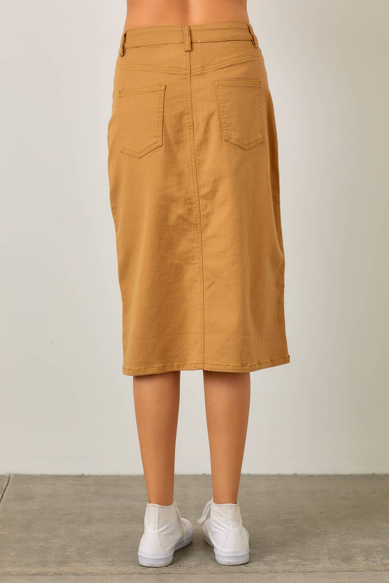 Polagram by Wellmade USA - Wholesale Skirt - Women's - DENIM MAXI SKIRT WITH BACK SLIT DETAIL4