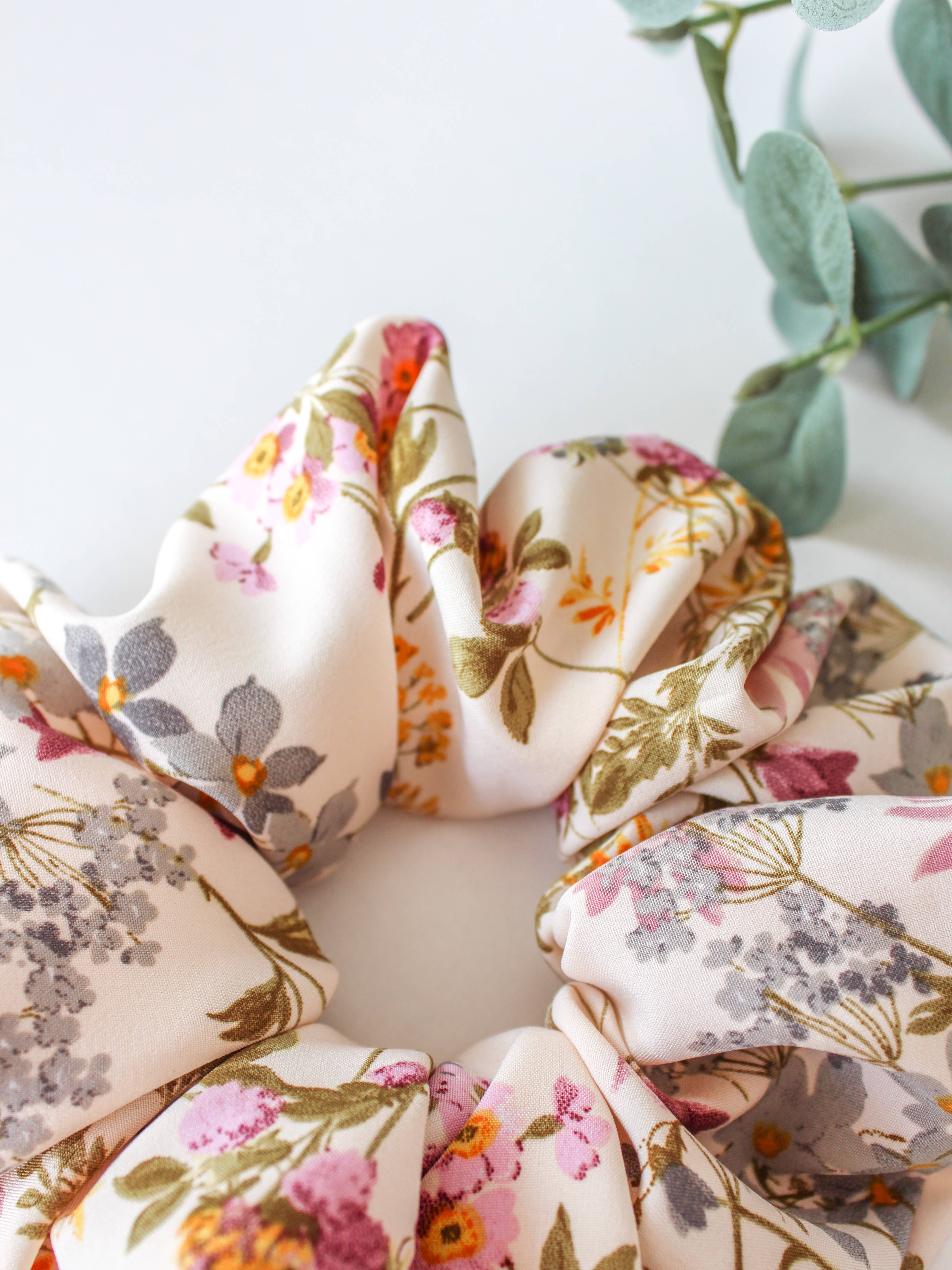 JoJo Makes - Wholesale Scrunchie - Women's - Wildflowers Floral Luxe Scrunchie & Sage Satin1