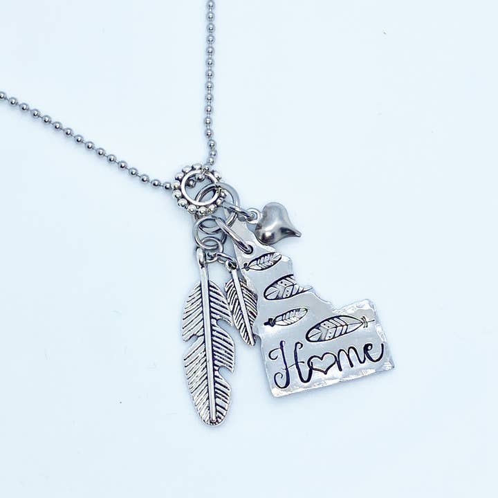 Idaho Feather Hand-stamped Necklace for wholesale by Stamped Serendipity