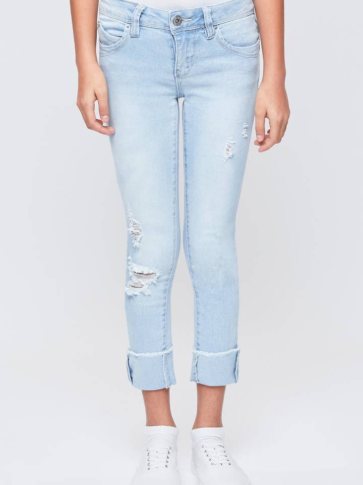 Jean skinny à revers méga taille mi-haute Girls Wannabettafit-GP218951 pour la vente par YMI