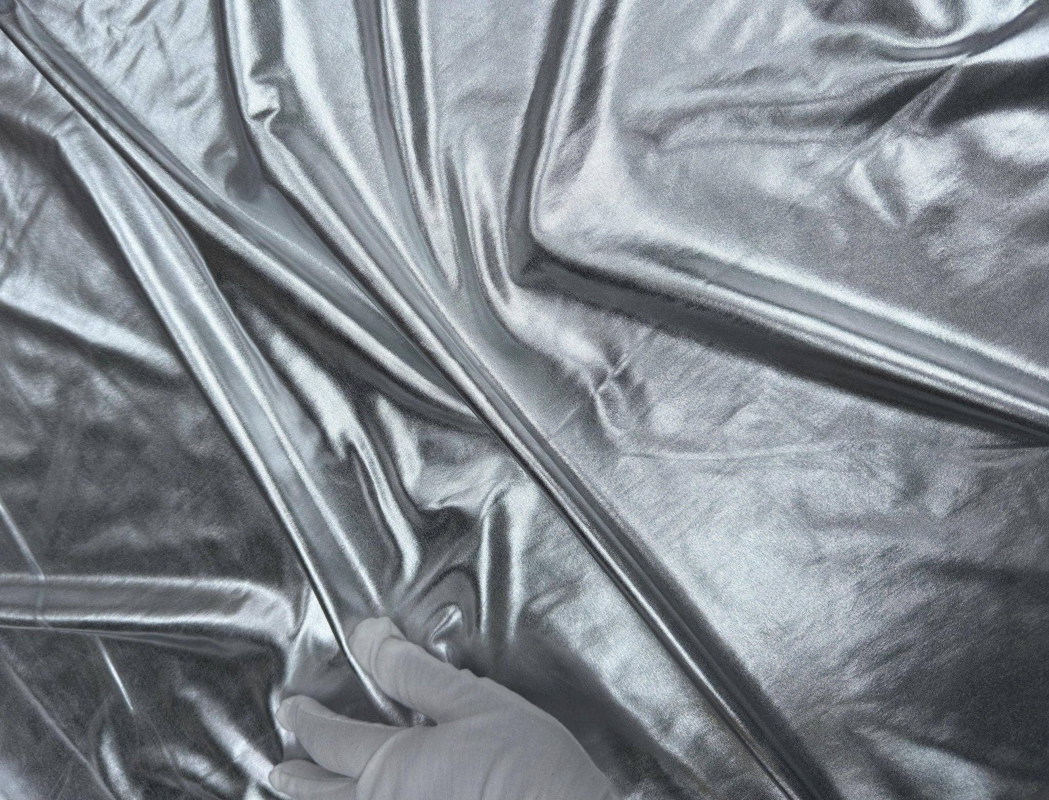 GalaTextile - Wholesale Fabric - Silver Spandex Lame Foil Fabric by Yard Super Stretch Metallic Lame All Over Foil on Stretch Knit for Dance Wear Costumes, Dresses, Leggings9