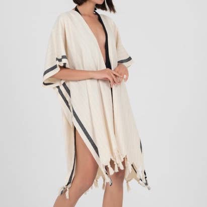 Single Stripe Turkish Cotton Natural Kimono for wholesale by TranquilUSA