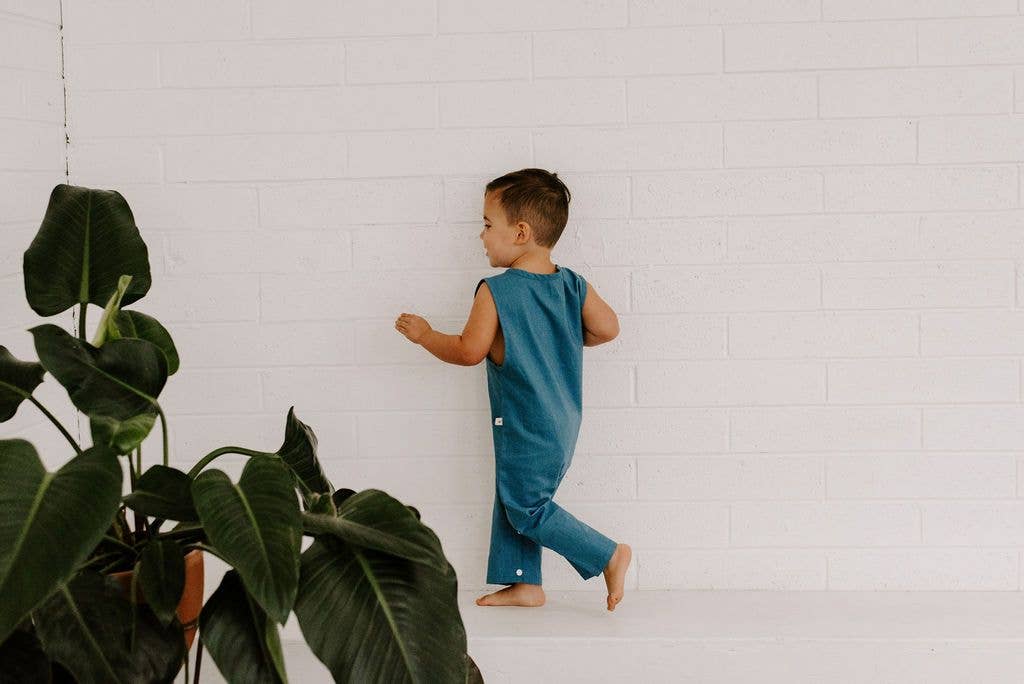 Ashley Rose Clothing - Wholesale Jumpsuit - Baby - Linen Finley Baby Toddler Romper in Cobalt | Sustainable2
