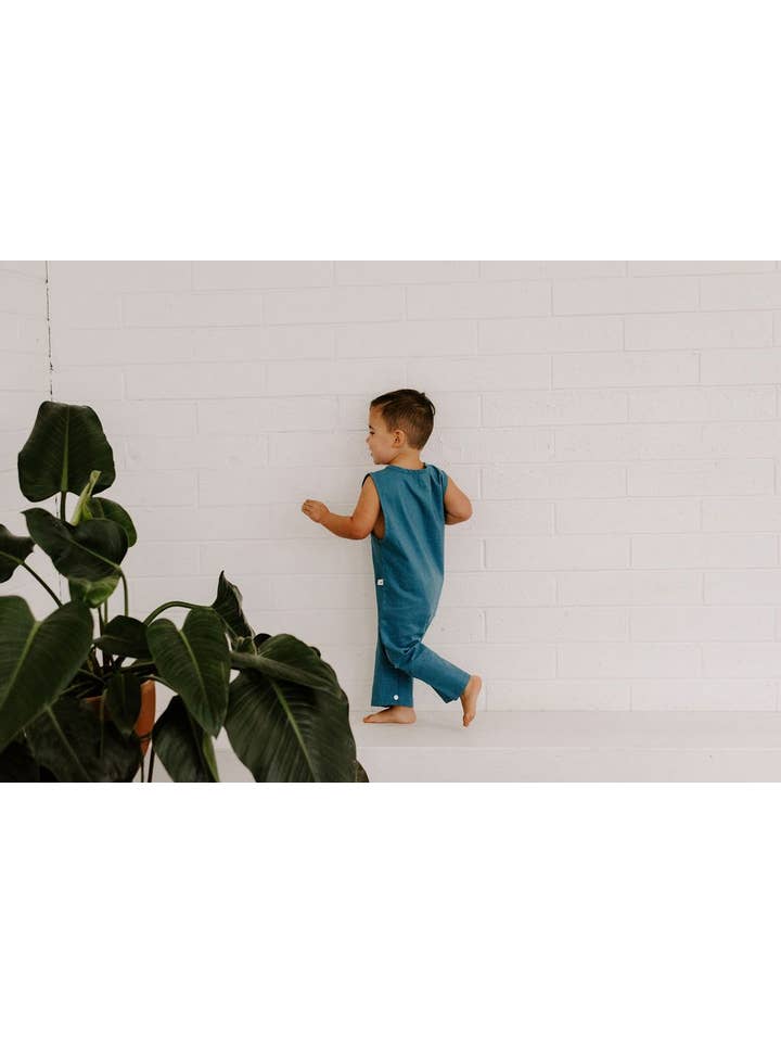 Ashley Rose Clothing - Wholesale Jumpsuit - Baby - Linen Finley Baby Toddler Romper in Cobalt | Sustainable2