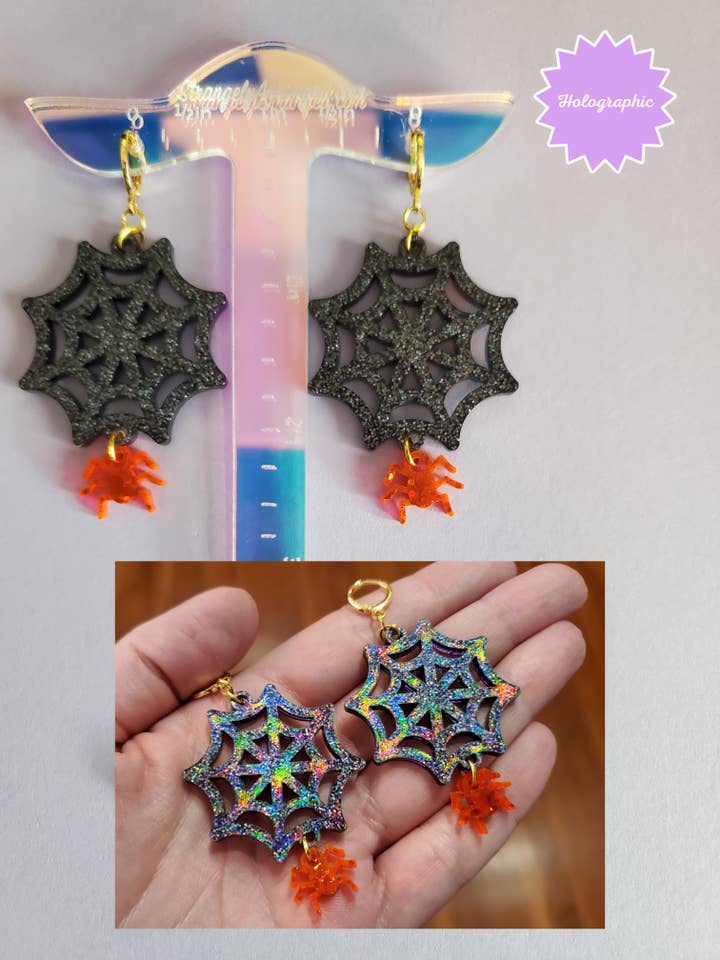 Pendientes | Pendientes Spooky Spiderweb Holo para Halloween para venta al por mayor de StrangelyArranged