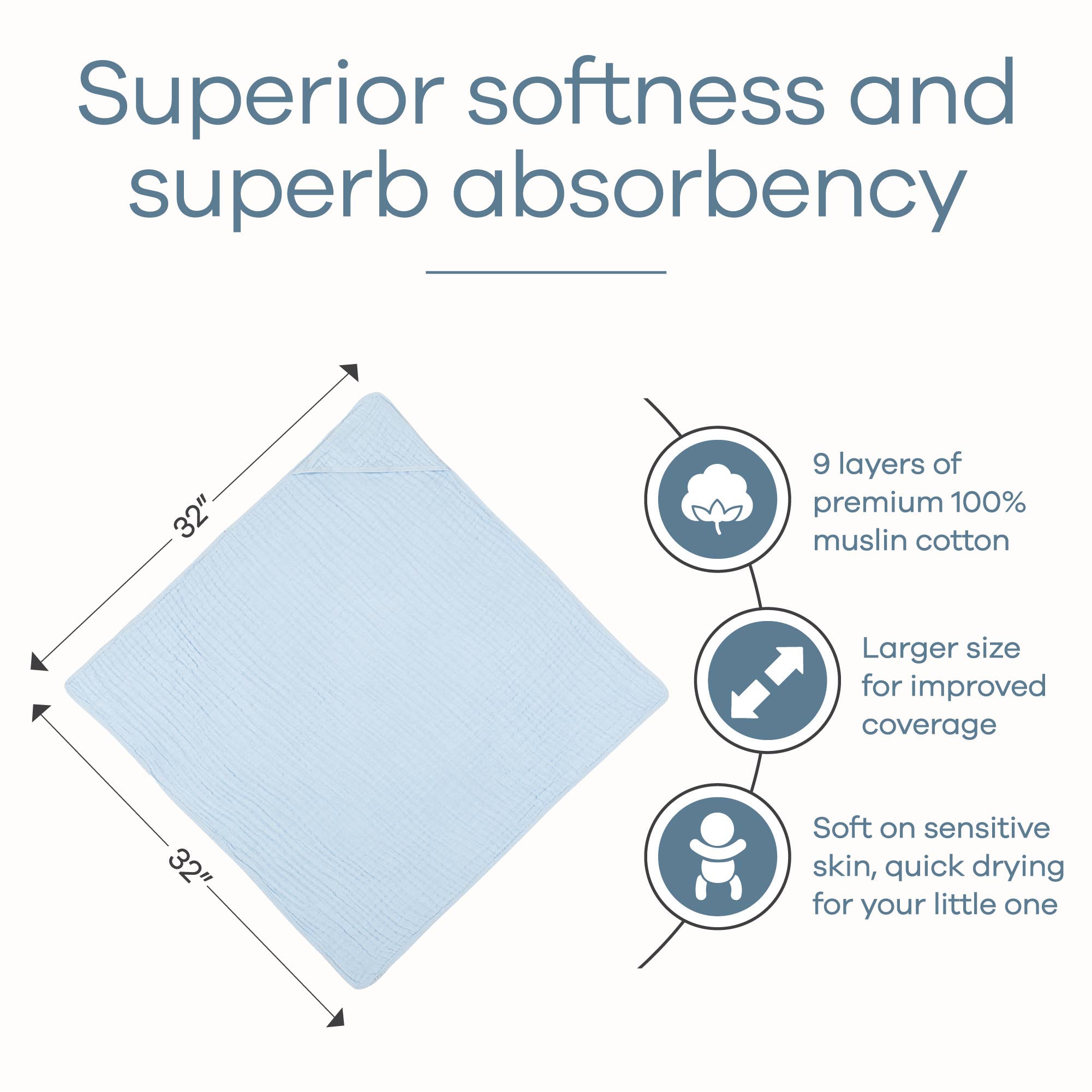 Comfy Cubs - Wholesale Hooded Towel - Kids & Baby - Baby Hooded 9 Layer Muslin Cotton Towel for Kids18