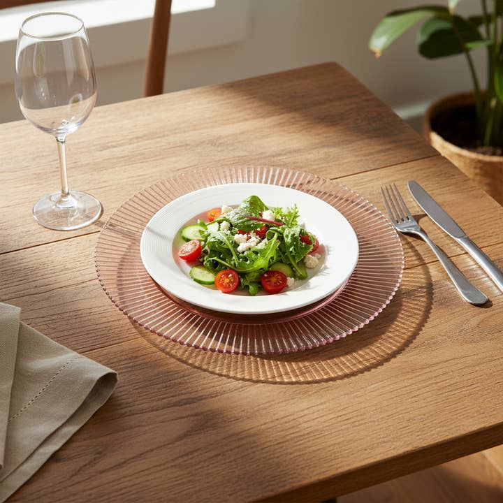 Kadra Kitchenware - Wholesale Charger Plate - Vikko - Decor, Forest, Ribbed Glass Charger, Pink, 13"1