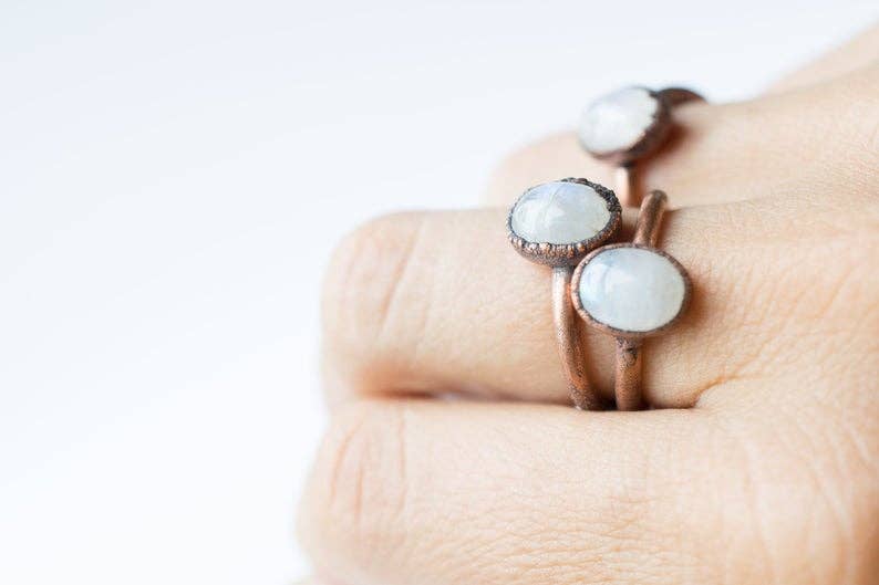 HAWKHOUSE - Wholesale Cocktail/Statement Ring - Handcrafted Rainbow Moonstone Copper Ring2