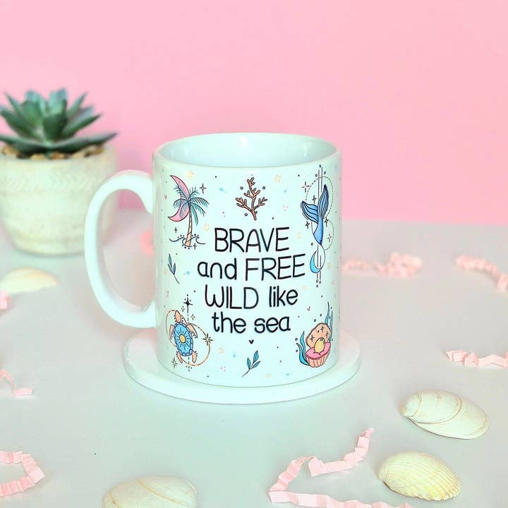 Brave and Free Wild Like the Sea Mug for wholesale by Becki Leigh Studios