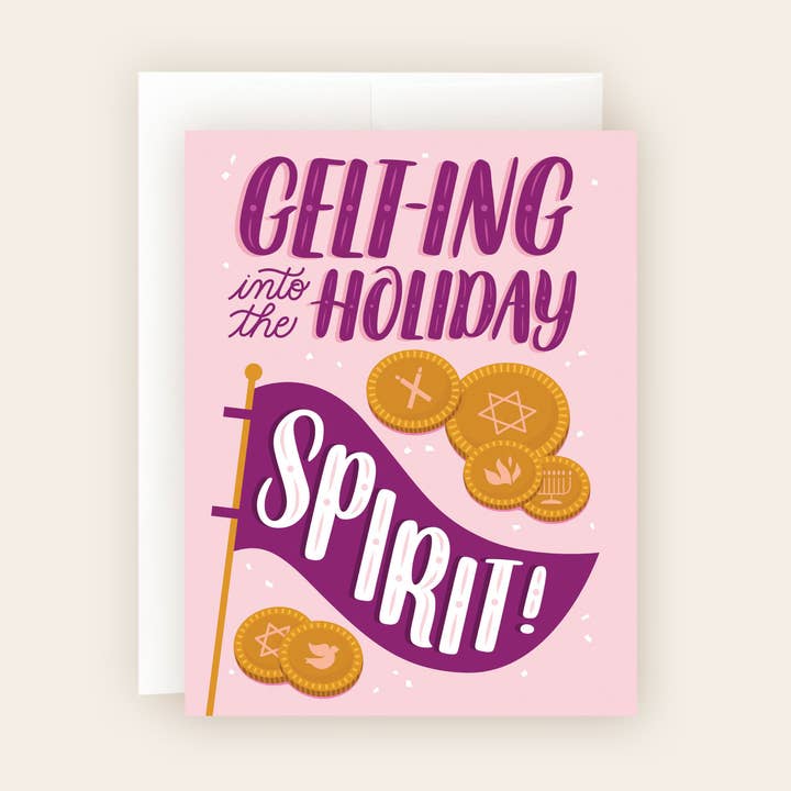 Gelt-ing Holiday Spirit Hanukkah Card for wholesale by Molly Marie Pea