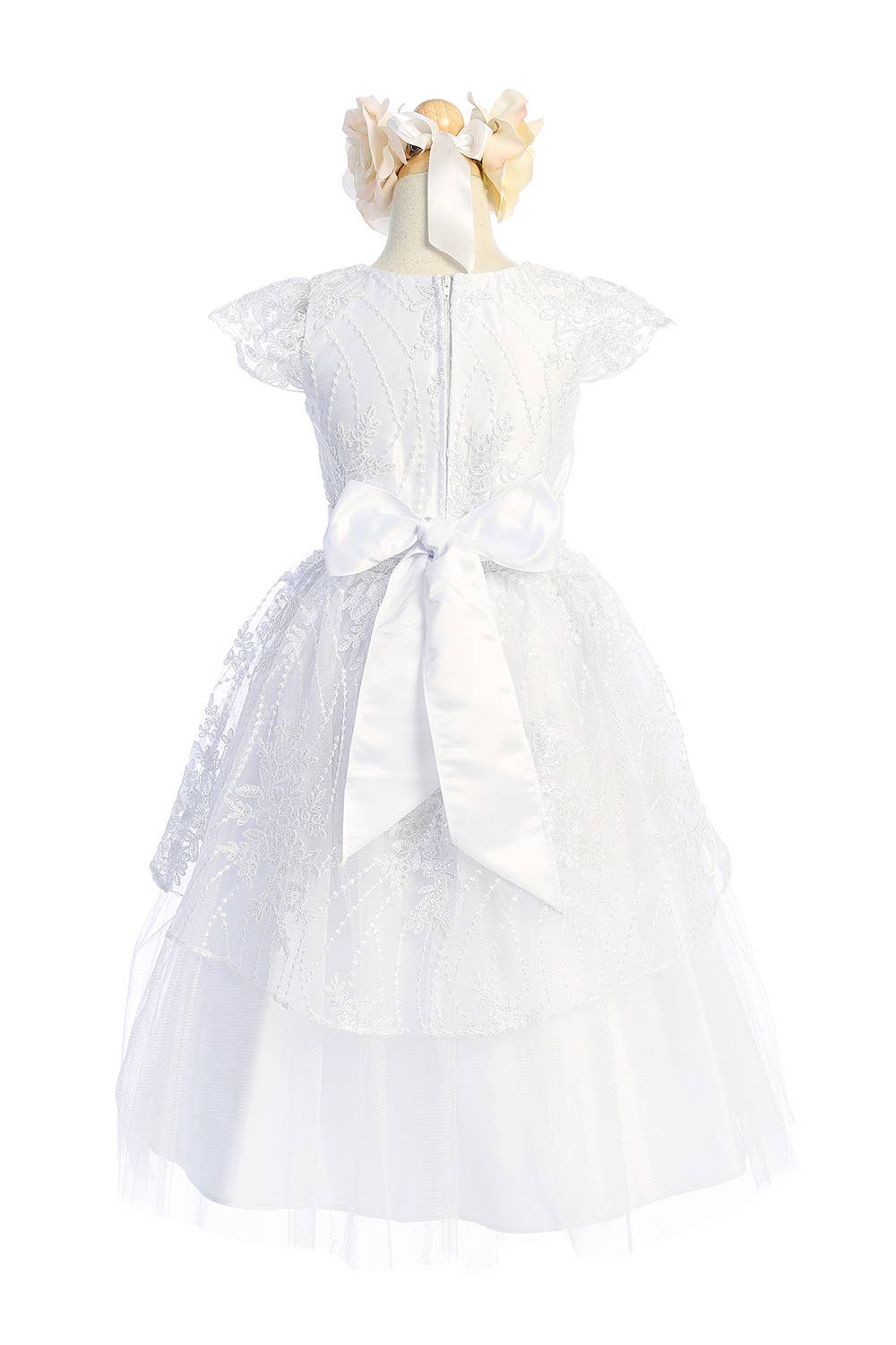 white SK915 - floral lace peplum with satin & crystal tulle for wholesale on Faire1