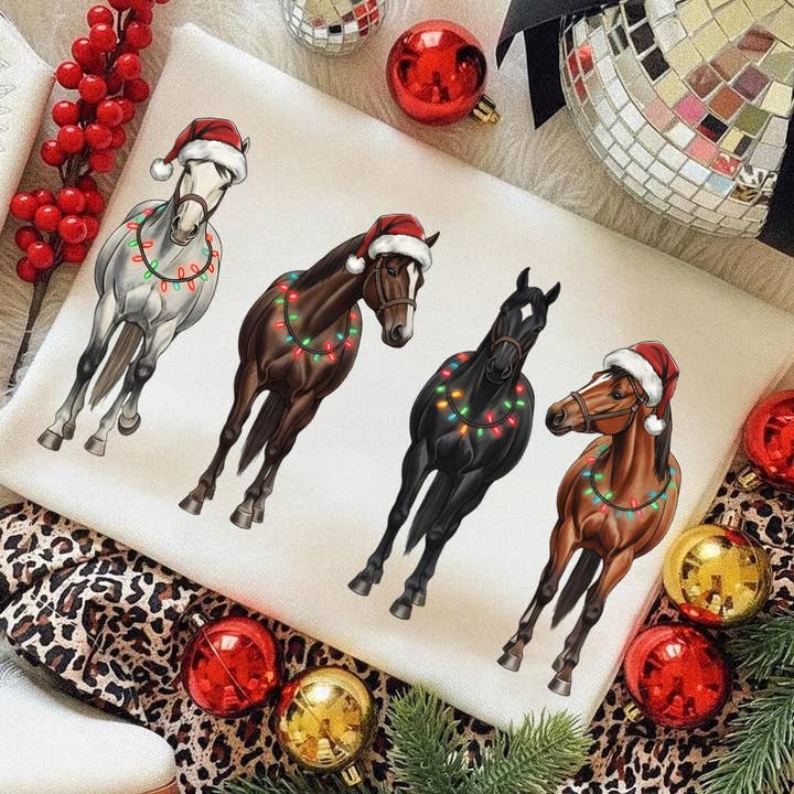 Chemise de Noël rétro avec chevaux, pull de cowboy de Noël occidental pour la vente par DLT Ecommerce