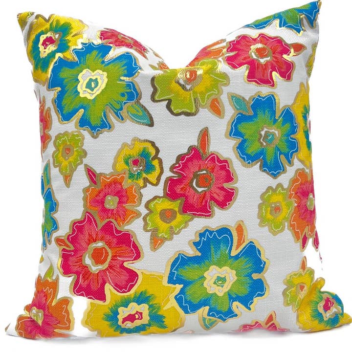 Gold Foil Summertime Blooms Pillow for wholesale by Rachel Brooks Design, LLC
